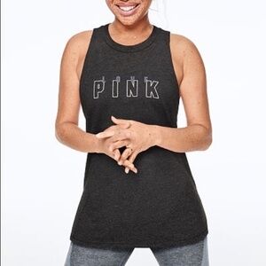 Victoria's Secret PINK Sport Twist Back Tank Black Pink Graphic Large NEW
